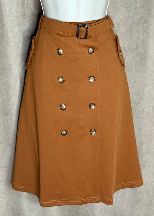 Unique Vintage Dresses & Skirts - Tulip B Unique Vintage Amber Brown Button Front Belted Retro Midi Skirt L NWT
